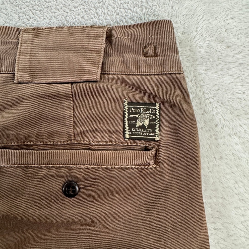VINTAGE Polo Ralph Lauren Mens 34x30 Slim Straight Fit Chino Pants Brown Work - Picture 3 of 12